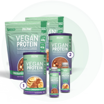Zelthy Vegan Protein range: single-serve bottle, 480 g tub and 960 g pouch