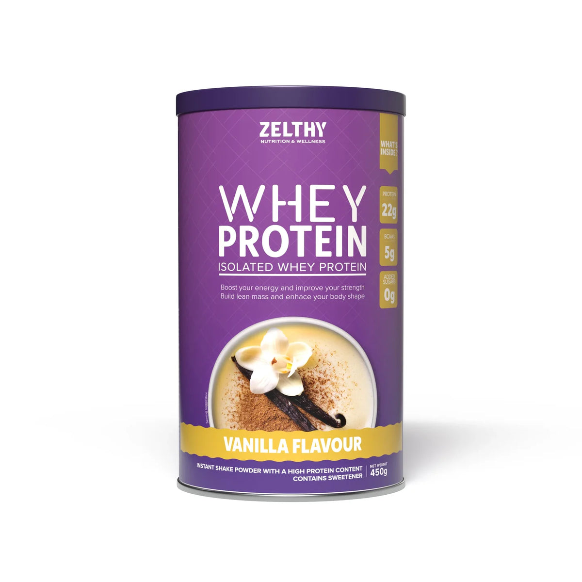 Zelthy Whey Protein Isolate 450 g tub, vanilla