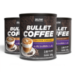 علب Bullet Coffee من Zelthy بوزن 300 غ بنكهات الكراميل المملح والشوكولاتة والإسبريسو المركّز