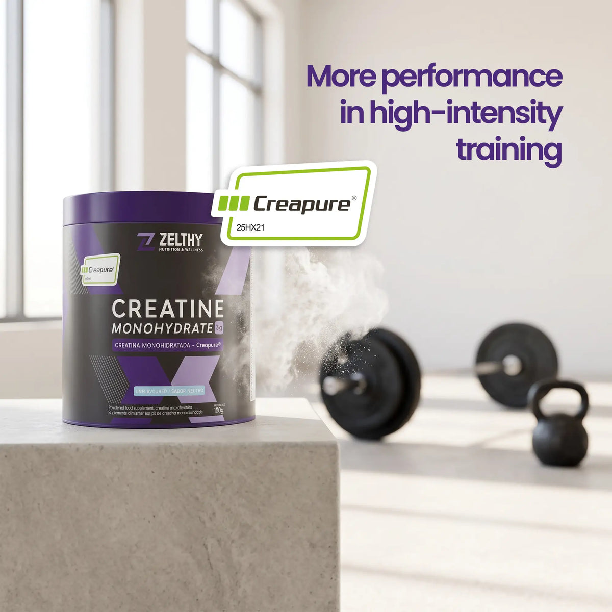 Zelthy Creapure® creatine increases physical performance in short, high-intensity exercise, with 3 g daily