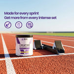 Zelthy creatine with electrolytes and CoQ10 on a running track, for high-intensity exercise performance with 3 g creatine daily